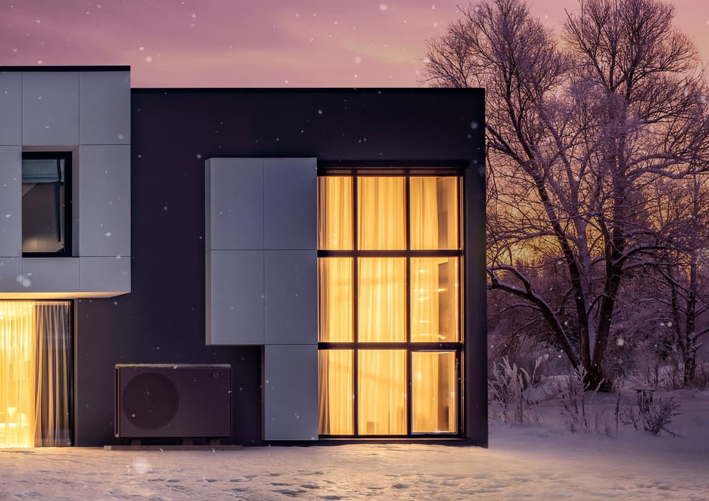 LG THERMA V R290 Monobloc buitenunit bij een moderne woning